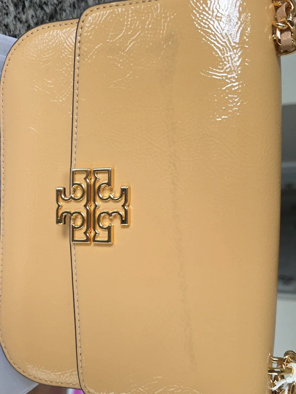 Tory Burch Patent Leather Crossbody in Camel/Tan with Gold Hardware